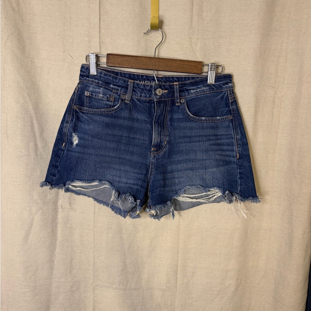 American Eagle Outfitters Dark Blue Distressed Jean Shorts
